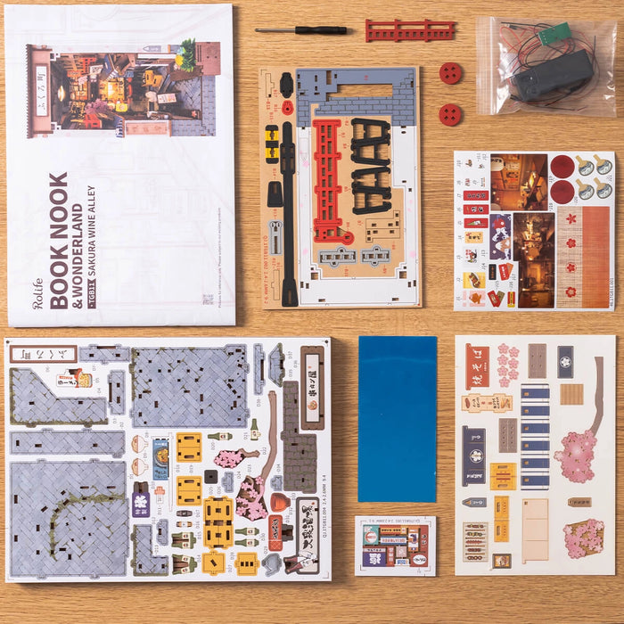 Kit de construcción de madera Book Nook – Callejón del vino de Sakura 