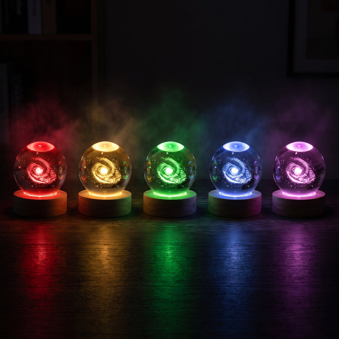 Boule de Cristal Galaxie 3D avec Lumière à Changement de Couleur