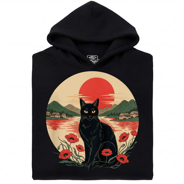 Sunset Cat  - Main View Hoodie Black