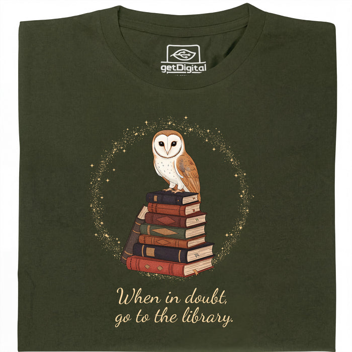 When in doubt, go to the library - Main view T-Shirt Dark Green