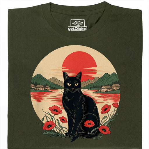 Sunset Cat  - Hoofdaanzicht T-Shirt Donkergroen