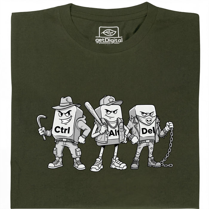 Ctrl Alt Del - The Hardest Gang on the Keyboard - Main View T-Shirt Dark Green