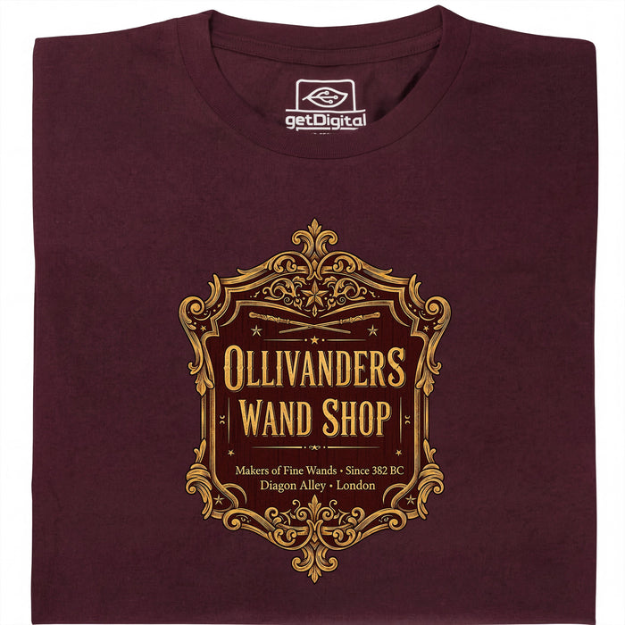 Ollivanders Wand Shop - Hoofdaanzicht T-shirt Donkerrood