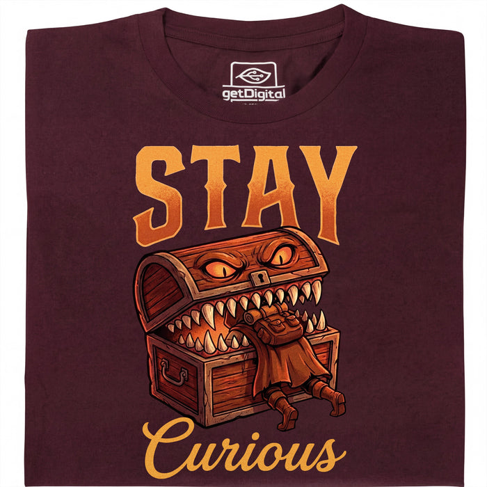 Stay Curious - Vue de face T-Shirt Rouge Foncé