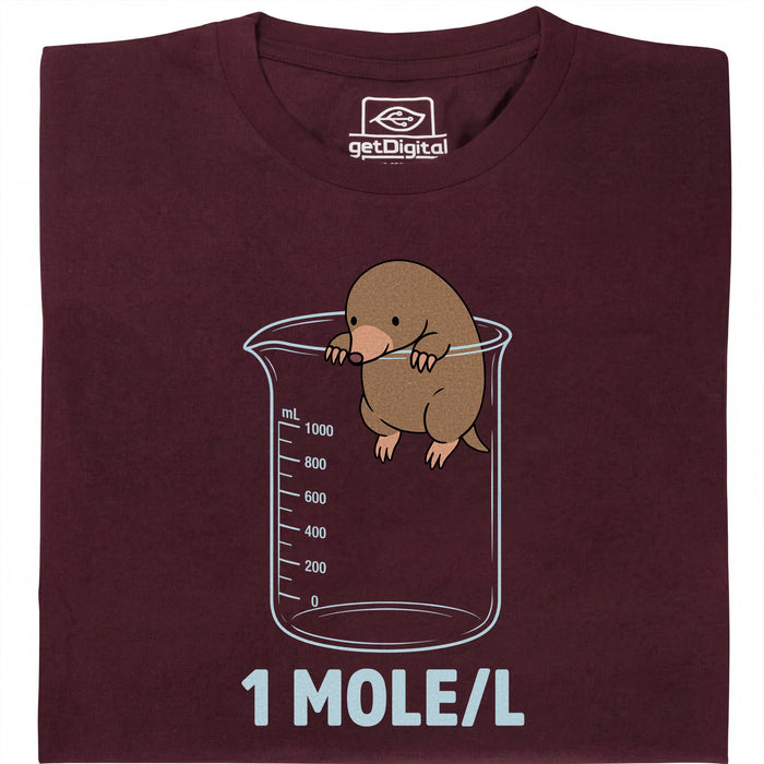 One Mole per Liter - Hoofdaanzicht T-Shirt Donkerrood