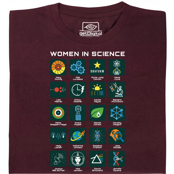 Women in Science - 20 Pionnières de la Science - Vue principale T-shirt Rouge foncé