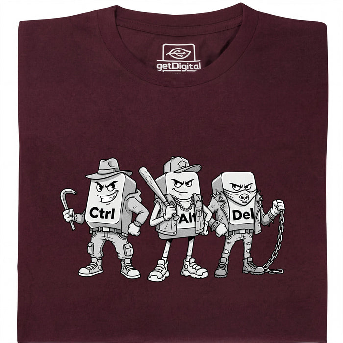 Ctrl Alt Del - The Hardest Gang on the Keyboard - Main View T-Shirt Dark Red
