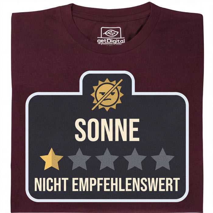 Zon - Niet Aanbevolen - Hoofdaanzicht T-Shirt Donkerrood