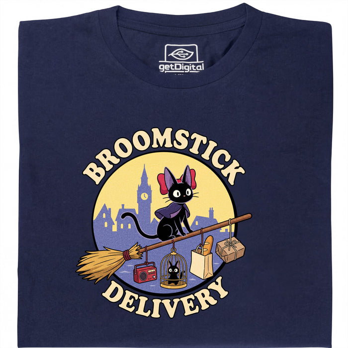 Broomstick Delivery - El Gato se Hace Cargo del Servicio de Entrega - Vista principal Camiseta Azul Marino