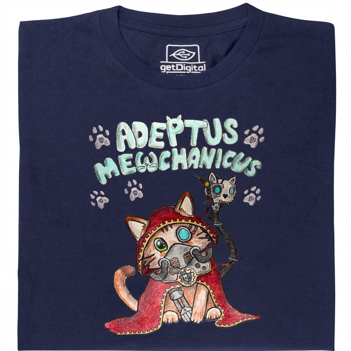 Adeptus Meowchanicus - Vista frontale T-Shirt Blu Navy