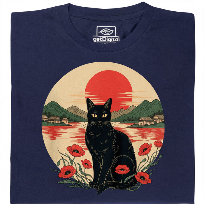 Sunset Cat  - Main View T-Shirt Navy Blue
