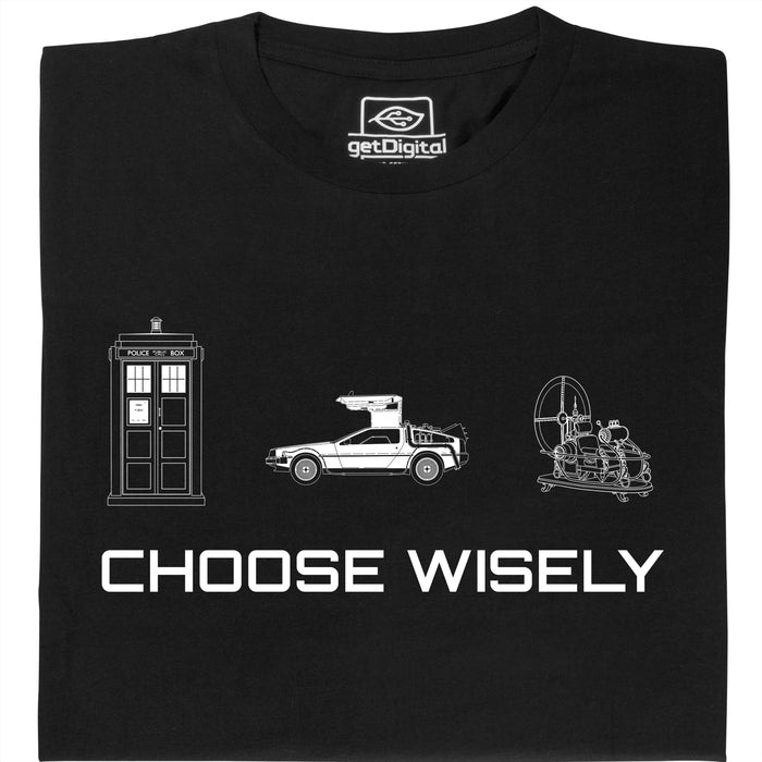 Choose Your Time Machine - Hoofdweergave T-shirt Zwart