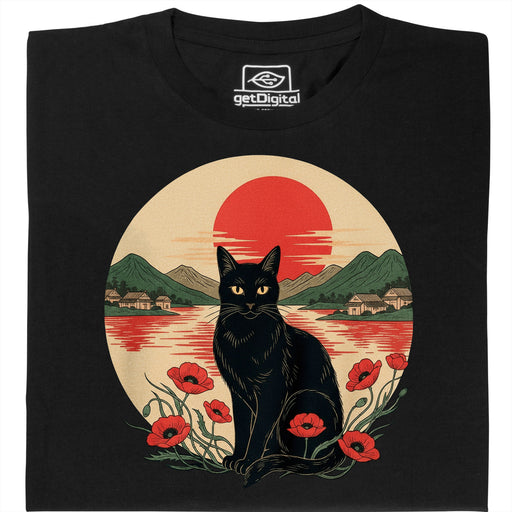 Sunset Cat  - Hoofdaanzicht T-Shirt Zwart