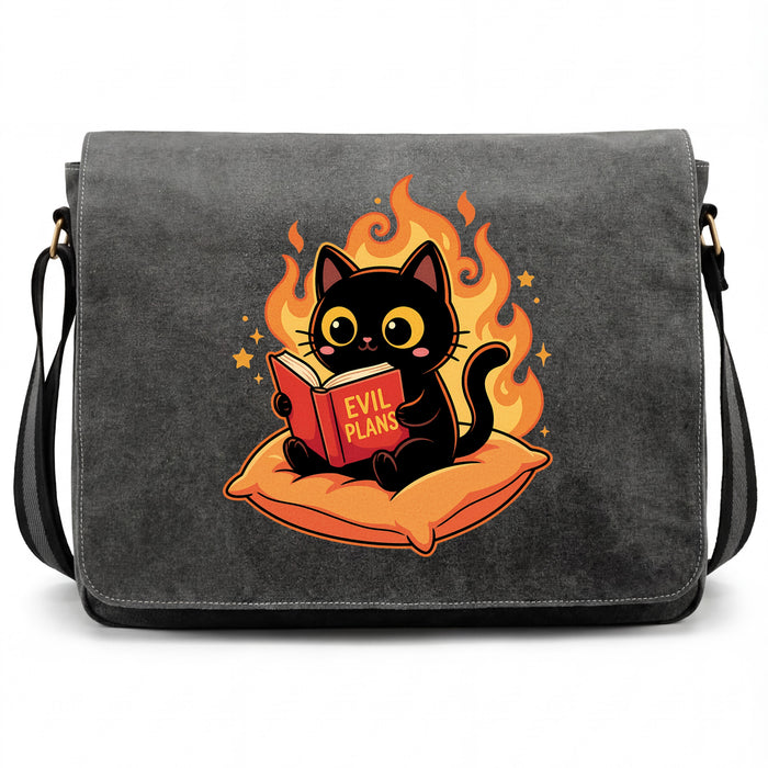 Gato Negro Leyendo "Evil Plans" - Planes Malvados con Estilo - Vista Principal Bolsa