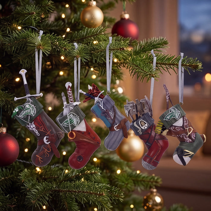 Der Herr der Ringe Christbaumschmuck Weihnachtsstrumpf: alle fünf Figuren am Weihnachtsbaum