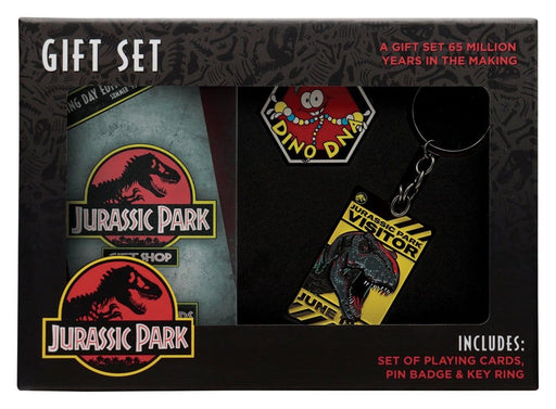 Jurassic Park Geschenkbox mit Kartenspiel, Pin und Schlüsselanhänger