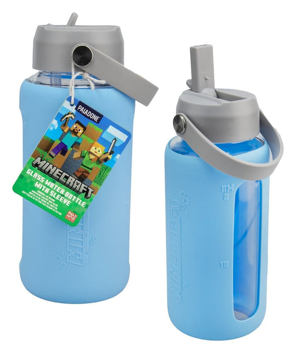 Minecraft glazen drinkfles met beschermhoes